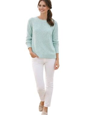 L.L. Bean Mint Green Rollneck Knit Sweater 100% Cotton Size Medium